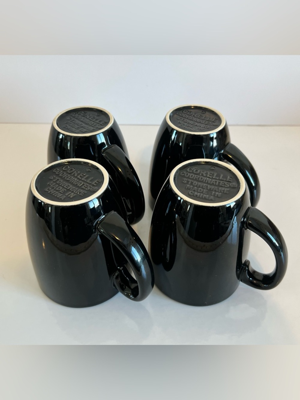 Corelle Black Coordinates Stoneware Set of 4 Coffee Mugs 4" Cups